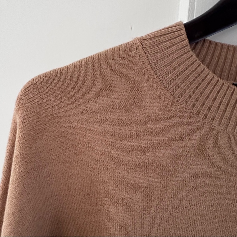 FRENCH CONNECTION Camel Crew Neck Sweater Balloon Sleeves & slits at hem small - Picture 3 of 8